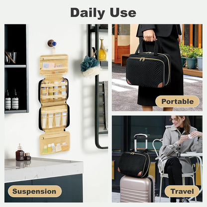 Toiletry Bag for Women, Hanging Travel Toiletry Bag with Jewelry Organizer Compartment Large Makeup Bag, Cosmetic for Travel Business Trips Camping Bathroom Black