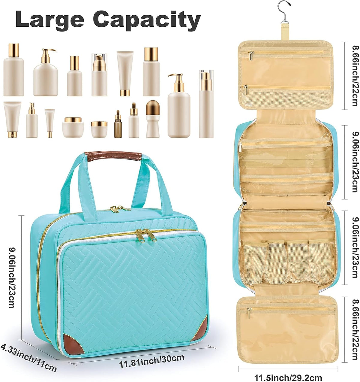 Toiletry Bag for Women, Hanging Travel Toiletry Bag with Jewelry Organizer Compartment Large Makeup Bag, Cosmetic for Travel Business Trips Camping Bathroom Black