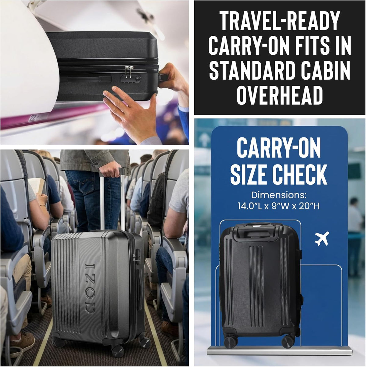 Zane 20-Inch Hardside Carry-On Luggage with Spinner Wheels - Navy | Expandable Hard Shell Suitcase, Airline-Approved - Durable and Lightweight Travel Luggage
