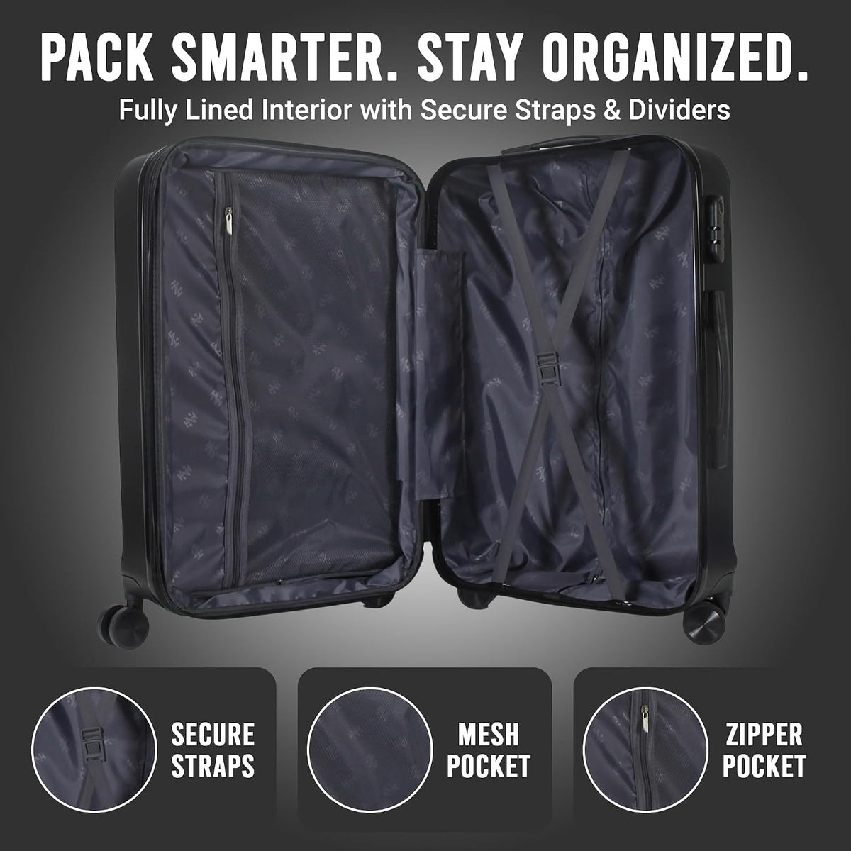 Zane 20-Inch Hardside Carry-On Luggage with Spinner Wheels - Navy | Expandable Hard Shell Suitcase, Airline-Approved - Durable and Lightweight Travel Luggage
