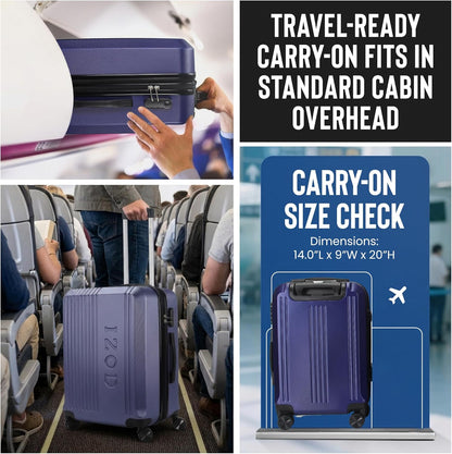 Zane 20-Inch Hardside Carry-On Luggage with Spinner Wheels - Navy | Expandable Hard Shell Suitcase, Airline-Approved - Durable and Lightweight Travel Luggage