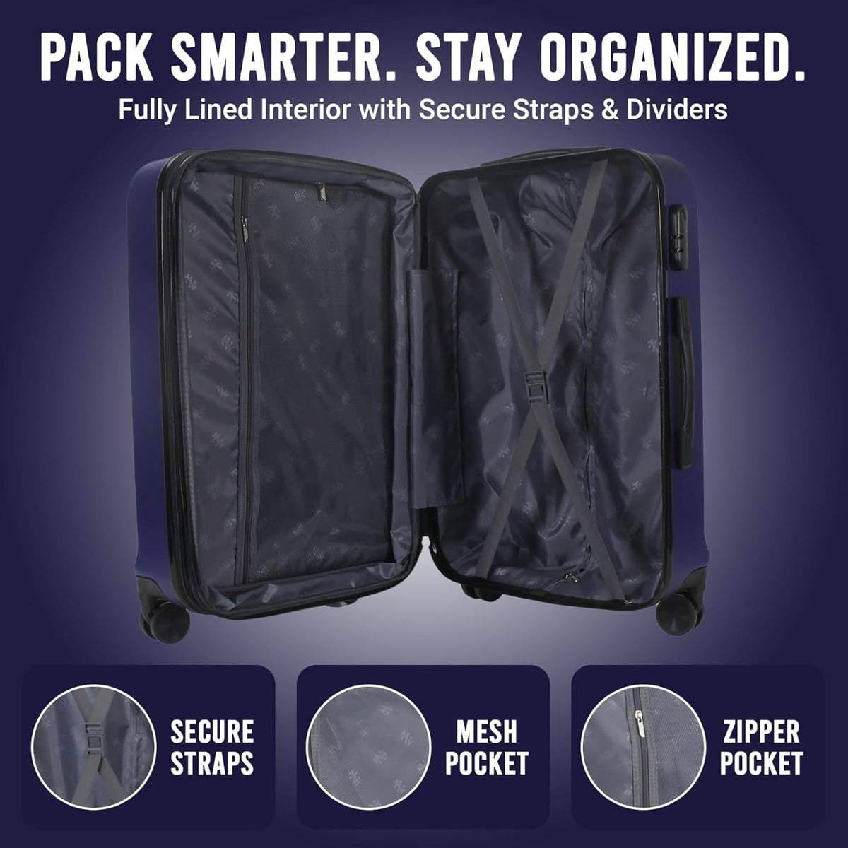 Zane 20-Inch Hardside Carry-On Luggage with Spinner Wheels - Navy | Expandable Hard Shell Suitcase, Airline-Approved - Durable and Lightweight Travel Luggage