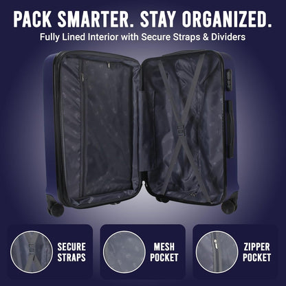 Zane 20-Inch Hardside Carry-On Luggage with Spinner Wheels - Navy | Expandable Hard Shell Suitcase, Airline-Approved - Durable and Lightweight Travel Luggage