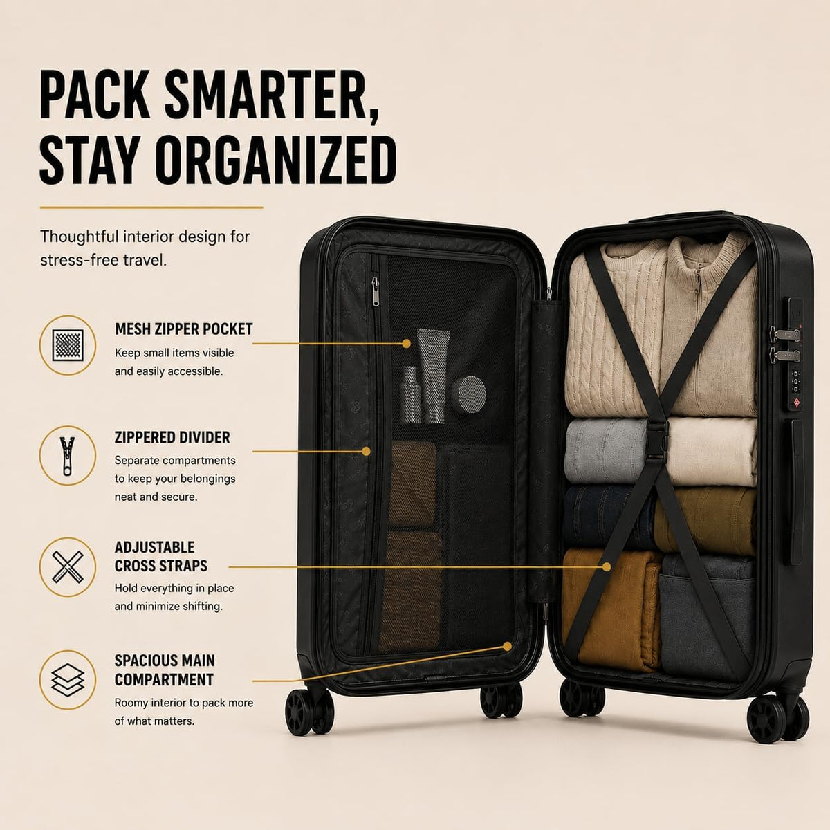 Zane 20-Inch Hardside Carry-On Luggage with Spinner Wheels - Navy | Expandable Hard Shell Suitcase, Airline-Approved - Durable and Lightweight Travel Luggage