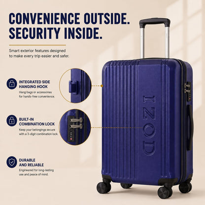 Zane 20-Inch Hardside Carry-On Luggage with Spinner Wheels - Navy | Expandable Hard Shell Suitcase, Airline-Approved - Durable and Lightweight Travel Luggage