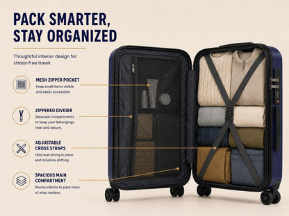 Zane 20-Inch Hardside Carry-On Luggage with Spinner Wheels - Navy | Expandable Hard Shell Suitcase, Airline-Approved - Durable and Lightweight Travel Luggage