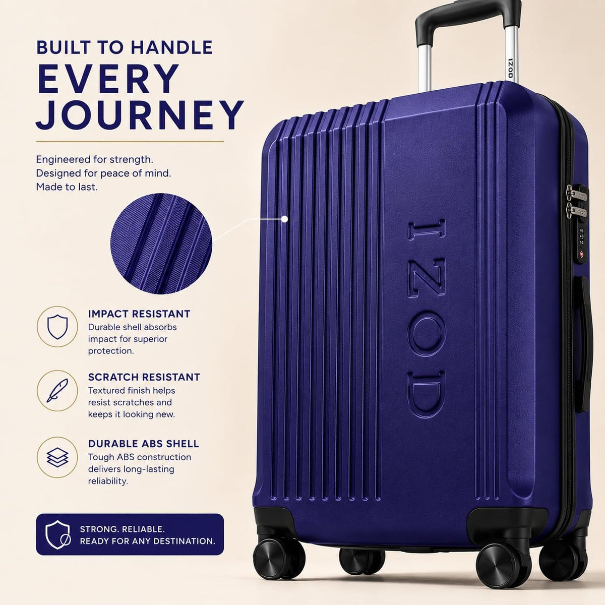 Zane 20-Inch Hardside Carry-On Luggage with Spinner Wheels - Navy | Expandable Hard Shell Suitcase, Airline-Approved - Durable and Lightweight Travel Luggage