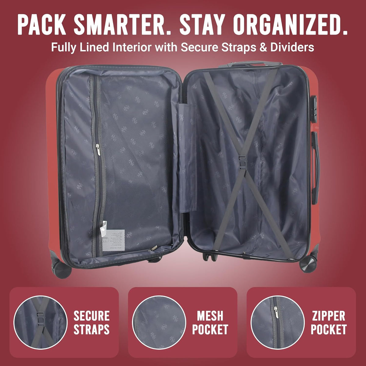 Zane 20-Inch Hardside Carry-On Luggage with Spinner Wheels - Navy | Expandable Hard Shell Suitcase, Airline-Approved - Durable and Lightweight Travel Luggage