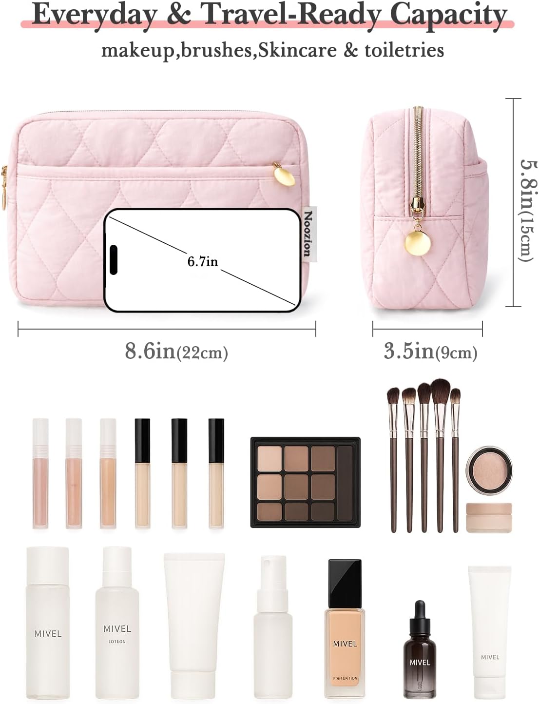 Makeup Bag Travel Toiletry Bag, Puffy Padded Cosmetic Bag for Women, Makeup Organizer Case, Wide-open Pouch Purse, Travel Essentials