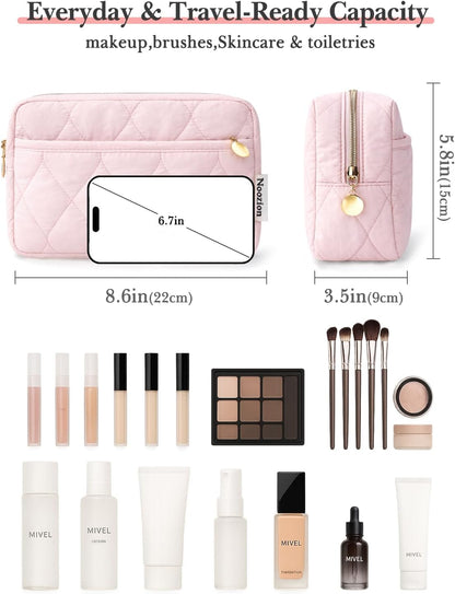 Makeup Bag Travel Toiletry Bag, Puffy Padded Cosmetic Bag for Women, Makeup Organizer Case, Wide-open Pouch Purse, Travel Essentials