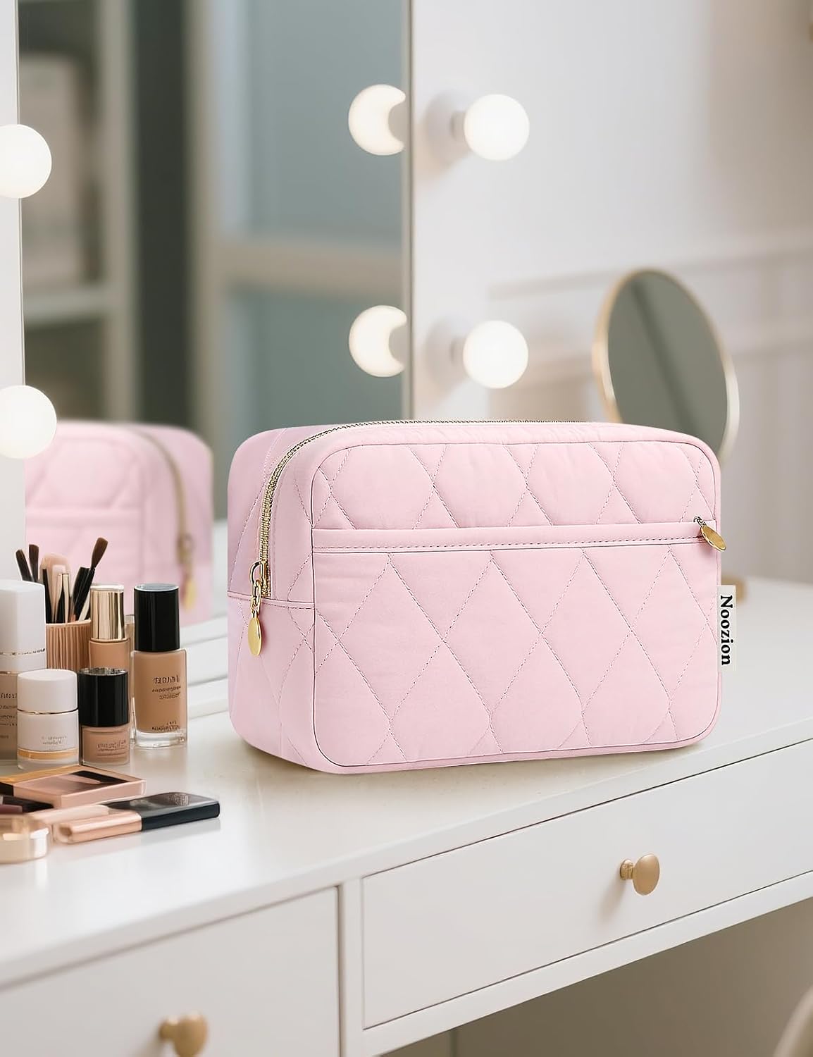 Makeup Bag Travel Toiletry Bag, Puffy Padded Cosmetic Bag for Women, Makeup Organizer Case, Wide-open Pouch Purse, Travel Essentials