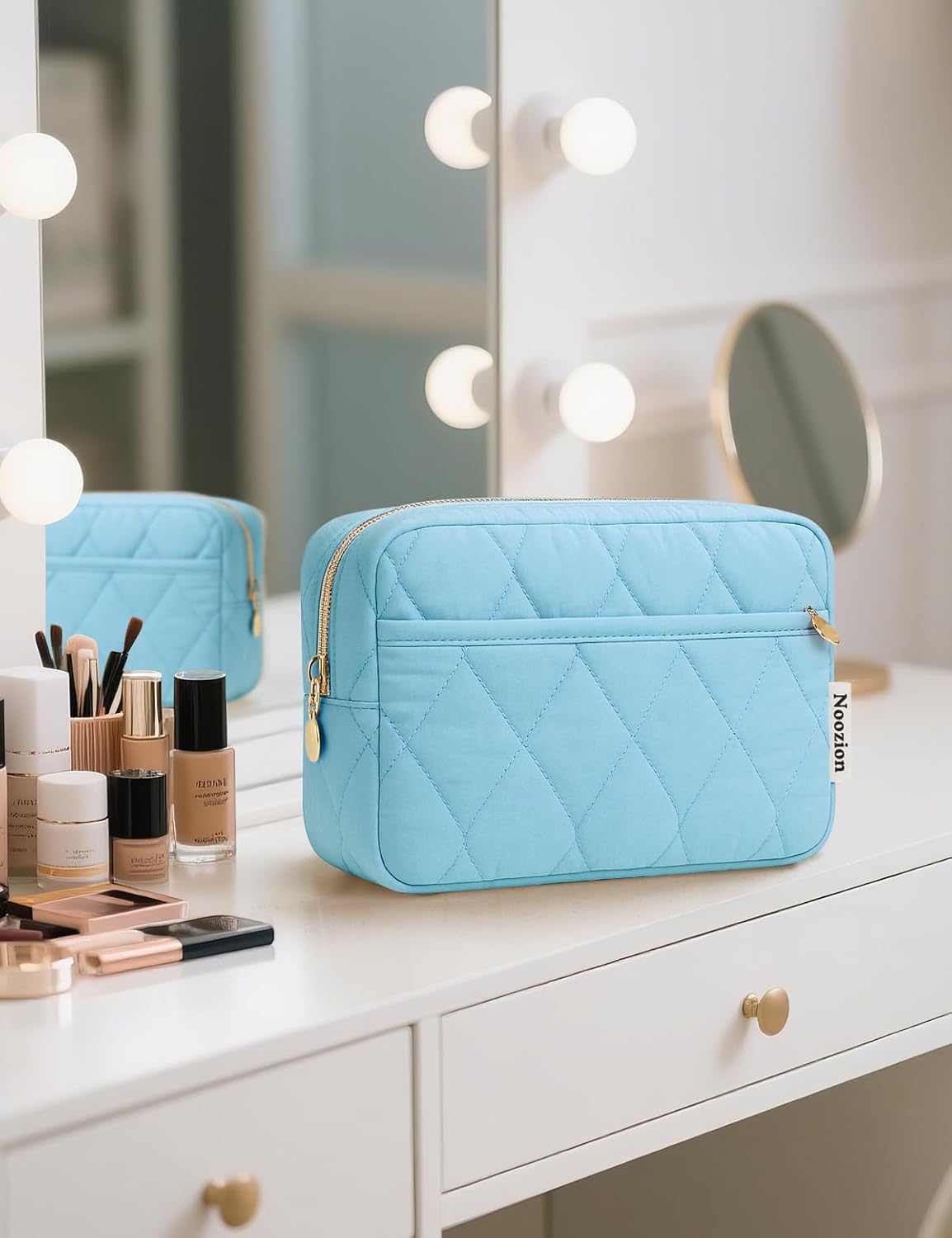 Makeup Bag Travel Toiletry Bag, Puffy Padded Cosmetic Bag for Women, Makeup Organizer Case, Wide-open Pouch Purse, Travel Essentials