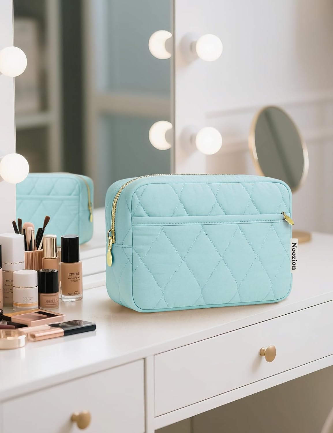 Makeup Bag Travel Toiletry Bag, Puffy Padded Cosmetic Bag for Women, Makeup Organizer Case, Wide-open Pouch Purse, Travel Essentials