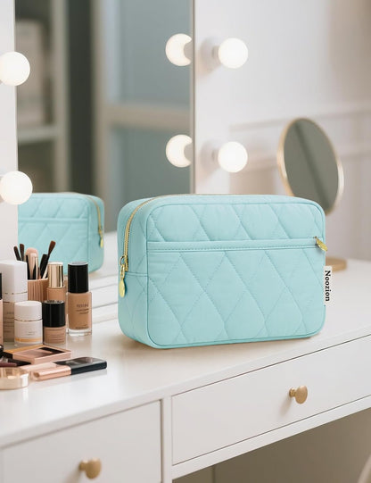 Makeup Bag Travel Toiletry Bag, Puffy Padded Cosmetic Bag for Women, Makeup Organizer Case, Wide-open Pouch Purse, Travel Essentials