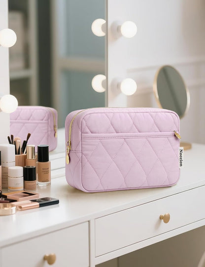 Makeup Bag Travel Toiletry Bag, Puffy Padded Cosmetic Bag for Women, Makeup Organizer Case, Wide-open Pouch Purse, Travel Essentials