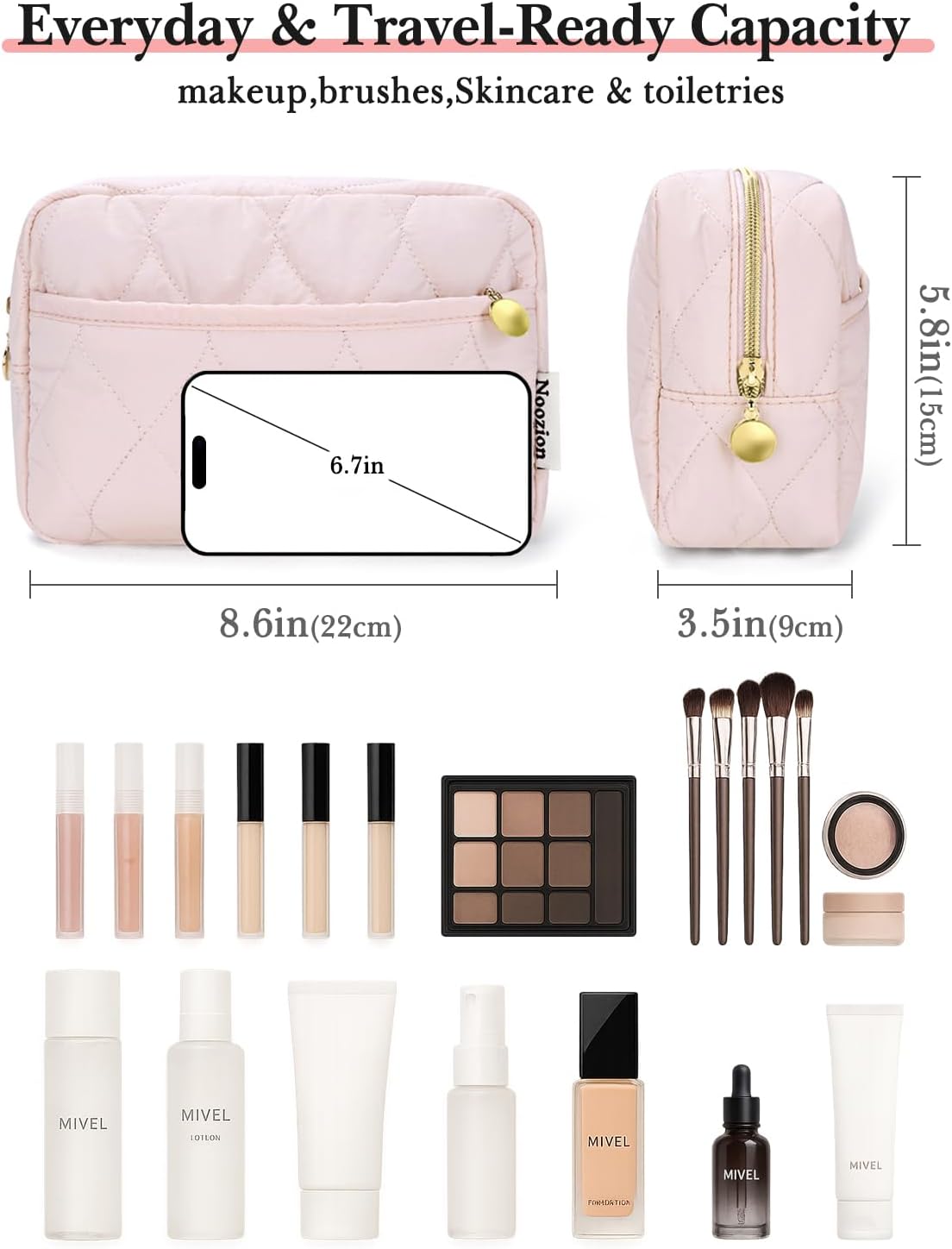 Makeup Bag Travel Toiletry Bag, Puffy Padded Cosmetic Bag for Women, Makeup Organizer Case, Wide-open Pouch Purse, Travel Essentials
