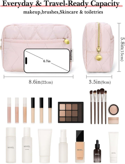 Makeup Bag Travel Toiletry Bag, Puffy Padded Cosmetic Bag for Women, Makeup Organizer Case, Wide-open Pouch Purse, Travel Essentials