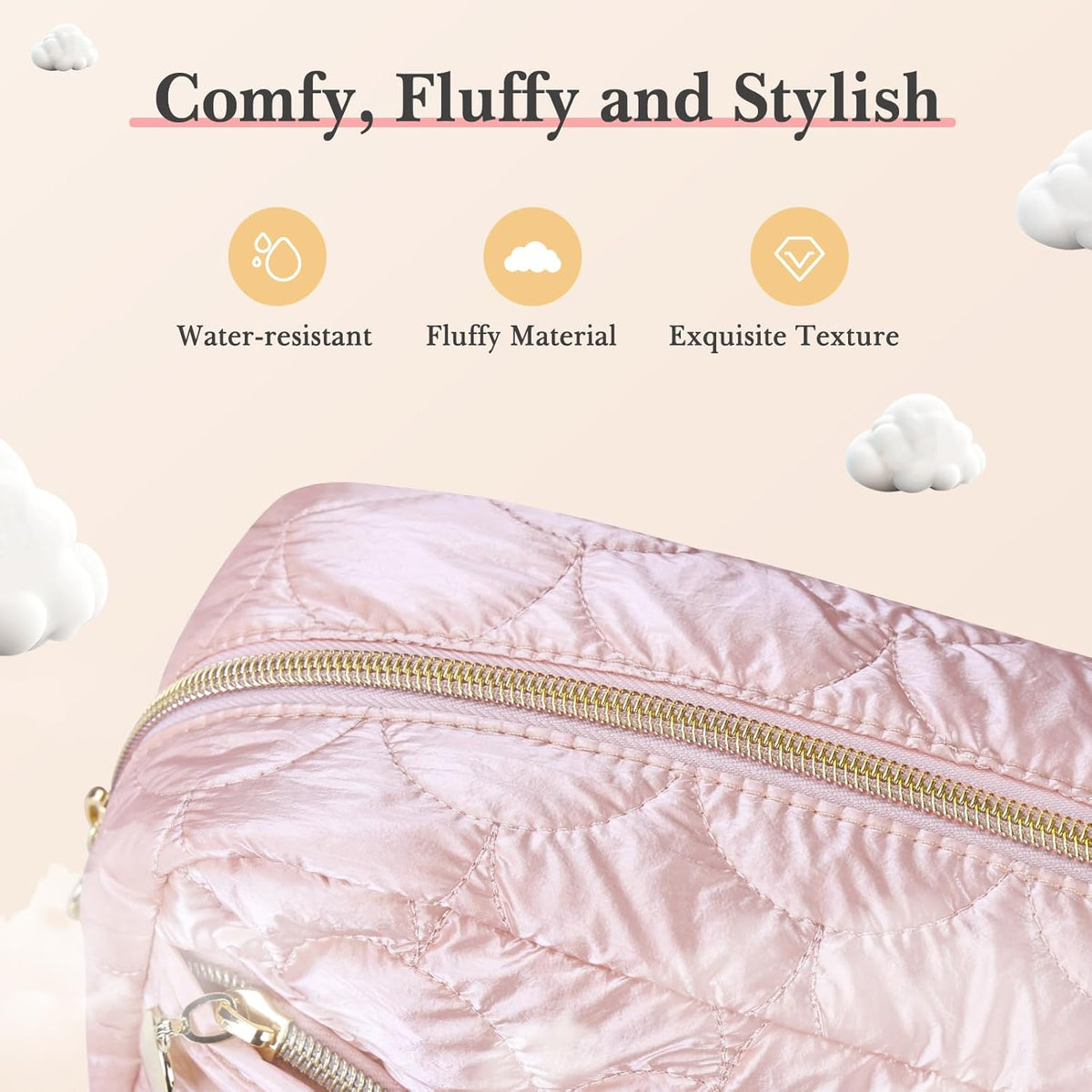 Makeup Bag Travel Toiletry Bag, Puffy Padded Cosmetic Bag for Women, Makeup Organizer Case, Wide-open Pouch Purse, Travel Essentials