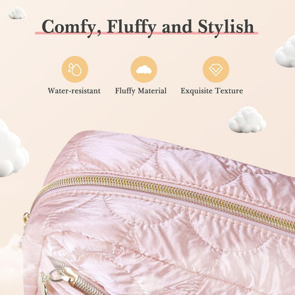 Makeup Bag Travel Toiletry Bag, Puffy Padded Cosmetic Bag for Women, Makeup Organizer Case, Wide-open Pouch Purse, Travel Essentials