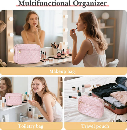 Makeup Bag Travel Toiletry Bag, Puffy Padded Cosmetic Bag for Women, Makeup Organizer Case, Wide-open Pouch Purse, Travel Essentials