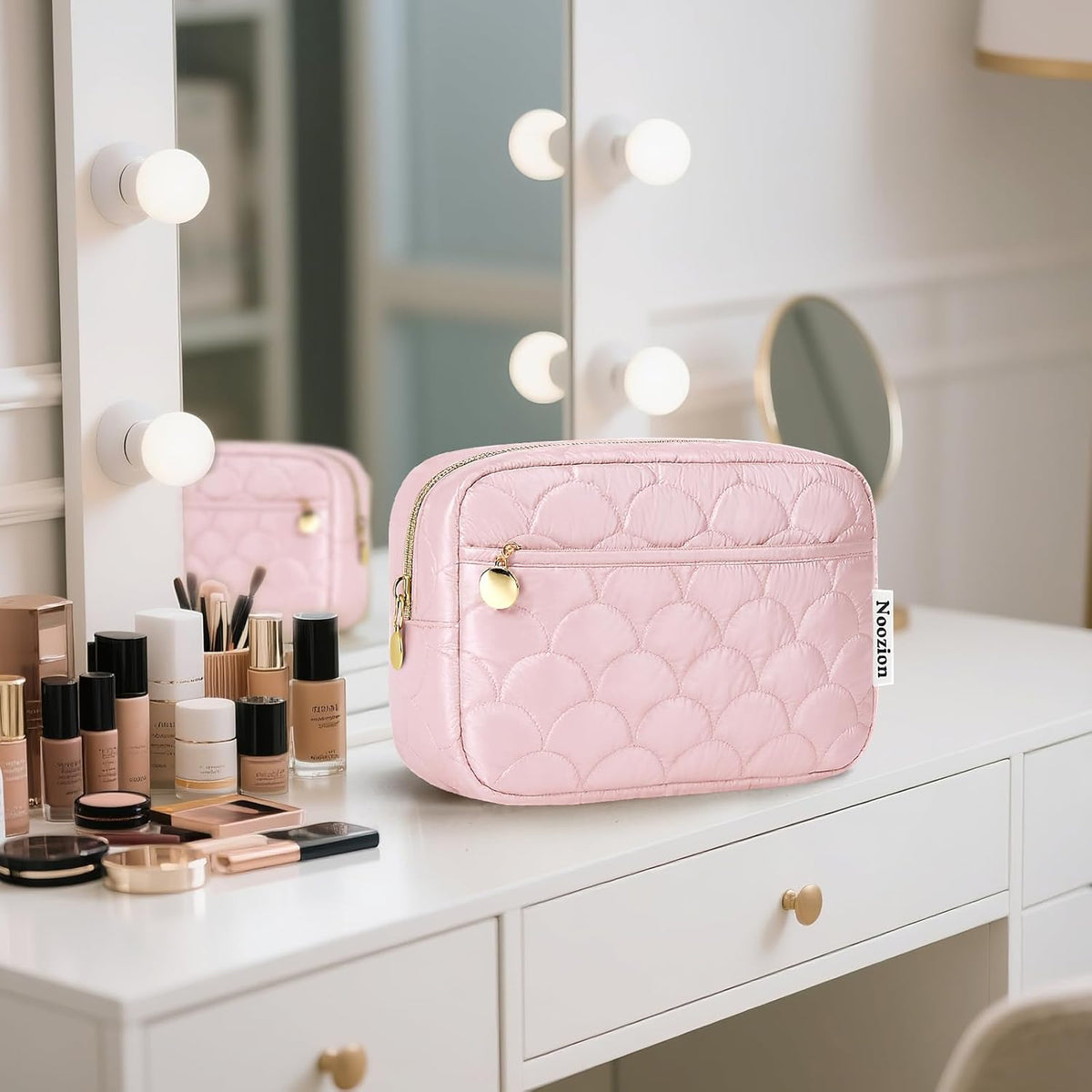Makeup Bag Travel Toiletry Bag, Puffy Padded Cosmetic Bag for Women, Makeup Organizer Case, Wide-open Pouch Purse, Travel Essentials