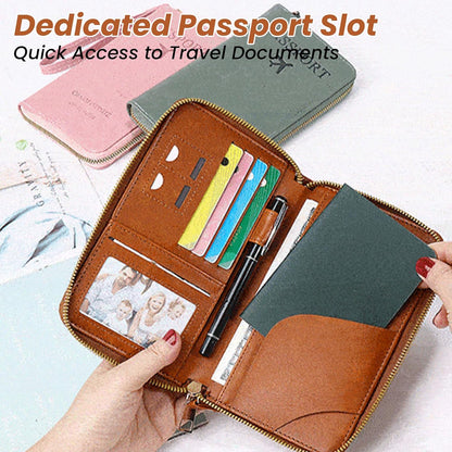 Rowgins Multi-Functional RFID Passport Wallet, Travel Wallet for Men & Women, Secure ID Card Organizer with Anti-Theft Protection, Slim Leather Cover for Credit Cards, Tickets, Cash (Pink + Black)