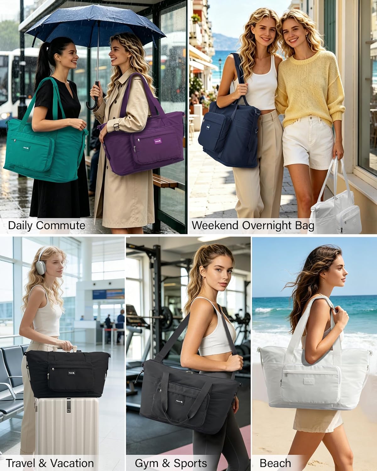 40L Foldable Expandable Travel Tote Bag,Wet Dry Separation Laptop Weekender Carry On Bag for Travel Gym Beach Daily Use