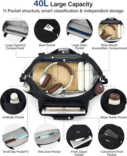 40L Foldable Expandable Travel Tote Bag,Wet Dry Separation Laptop Weekender Carry On Bag for Travel Gym Beach Daily Use