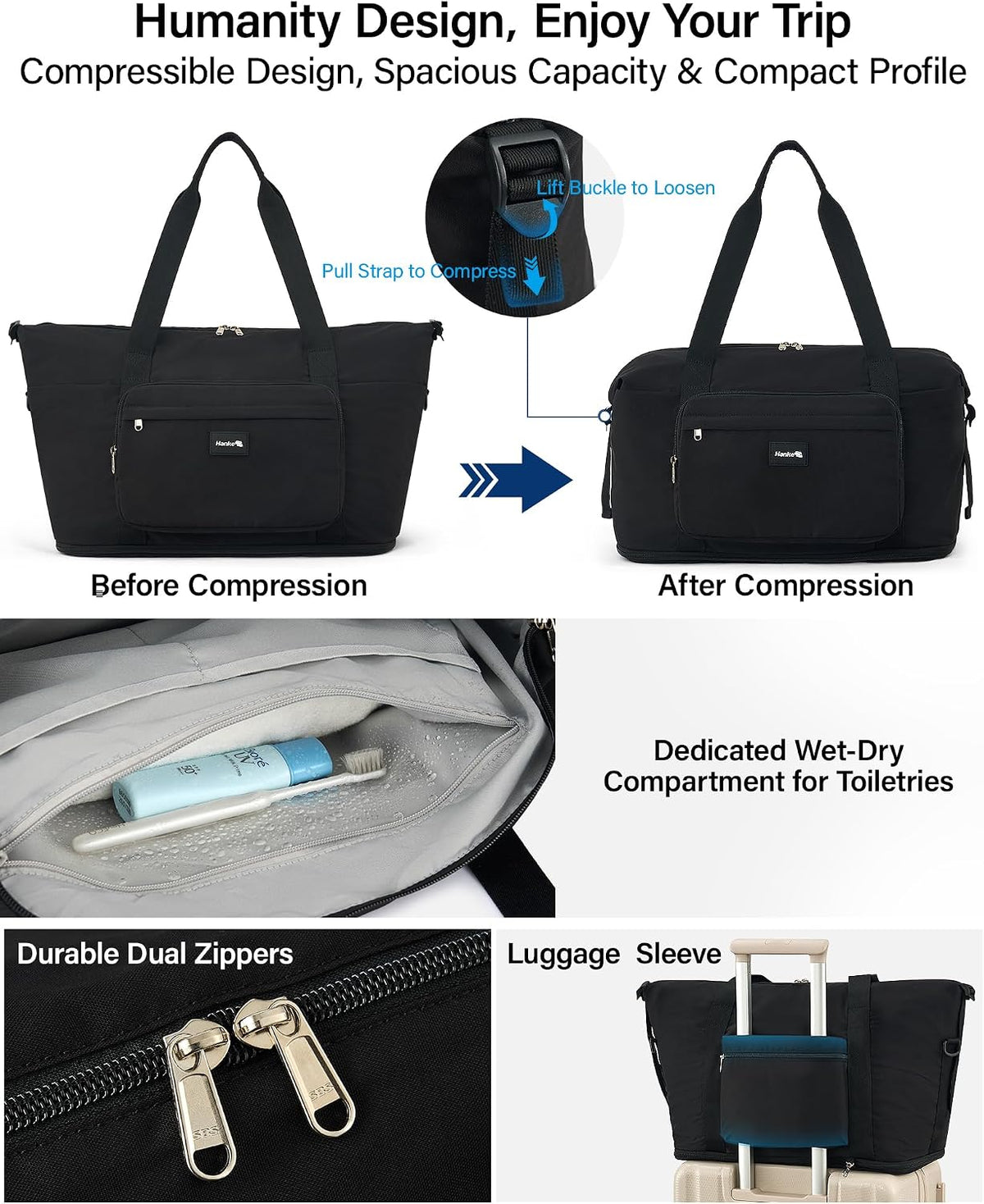 40L Foldable Expandable Travel Tote Bag,Wet Dry Separation Laptop Weekender Carry On Bag for Travel Gym Beach Daily Use