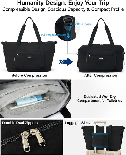 40L Foldable Expandable Travel Tote Bag,Wet Dry Separation Laptop Weekender Carry On Bag for Travel Gym Beach Daily Use