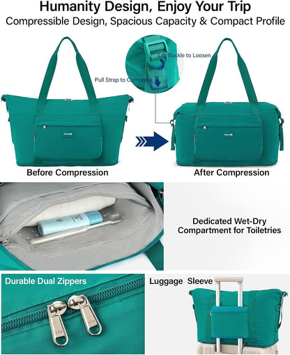 40L Foldable Expandable Travel Tote Bag,Wet Dry Separation Laptop Weekender Carry On Bag for Travel Gym Beach Daily Use