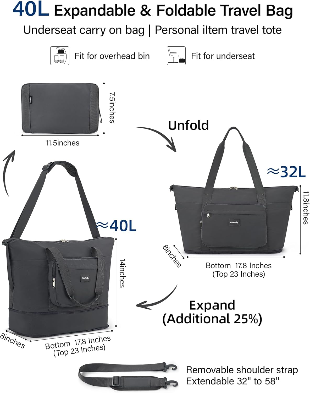 40L Foldable Expandable Travel Tote Bag,Wet Dry Separation Laptop Weekender Carry On Bag for Travel Gym Beach Daily Use