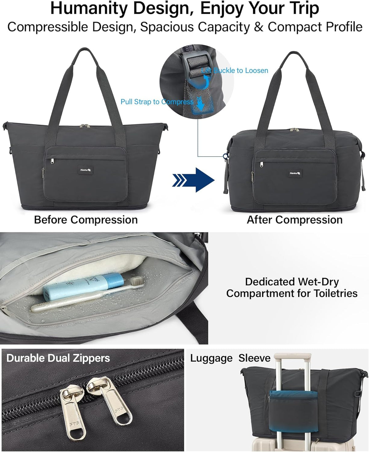 40L Foldable Expandable Travel Tote Bag,Wet Dry Separation Laptop Weekender Carry On Bag for Travel Gym Beach Daily Use