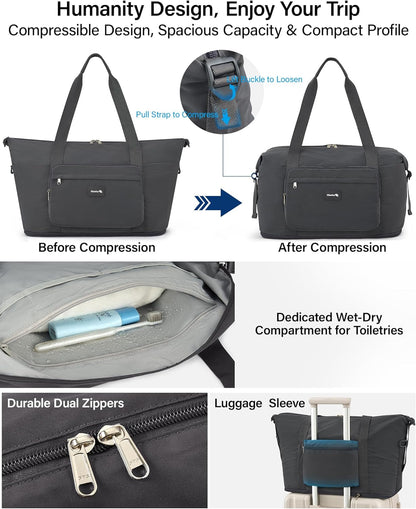 40L Foldable Expandable Travel Tote Bag,Wet Dry Separation Laptop Weekender Carry On Bag for Travel Gym Beach Daily Use