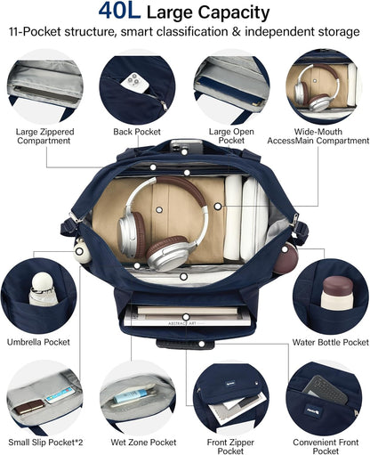 40L Foldable Expandable Travel Tote Bag,Wet Dry Separation Laptop Weekender Carry On Bag for Travel Gym Beach Daily Use