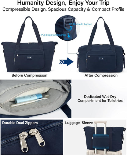 40L Foldable Expandable Travel Tote Bag,Wet Dry Separation Laptop Weekender Carry On Bag for Travel Gym Beach Daily Use