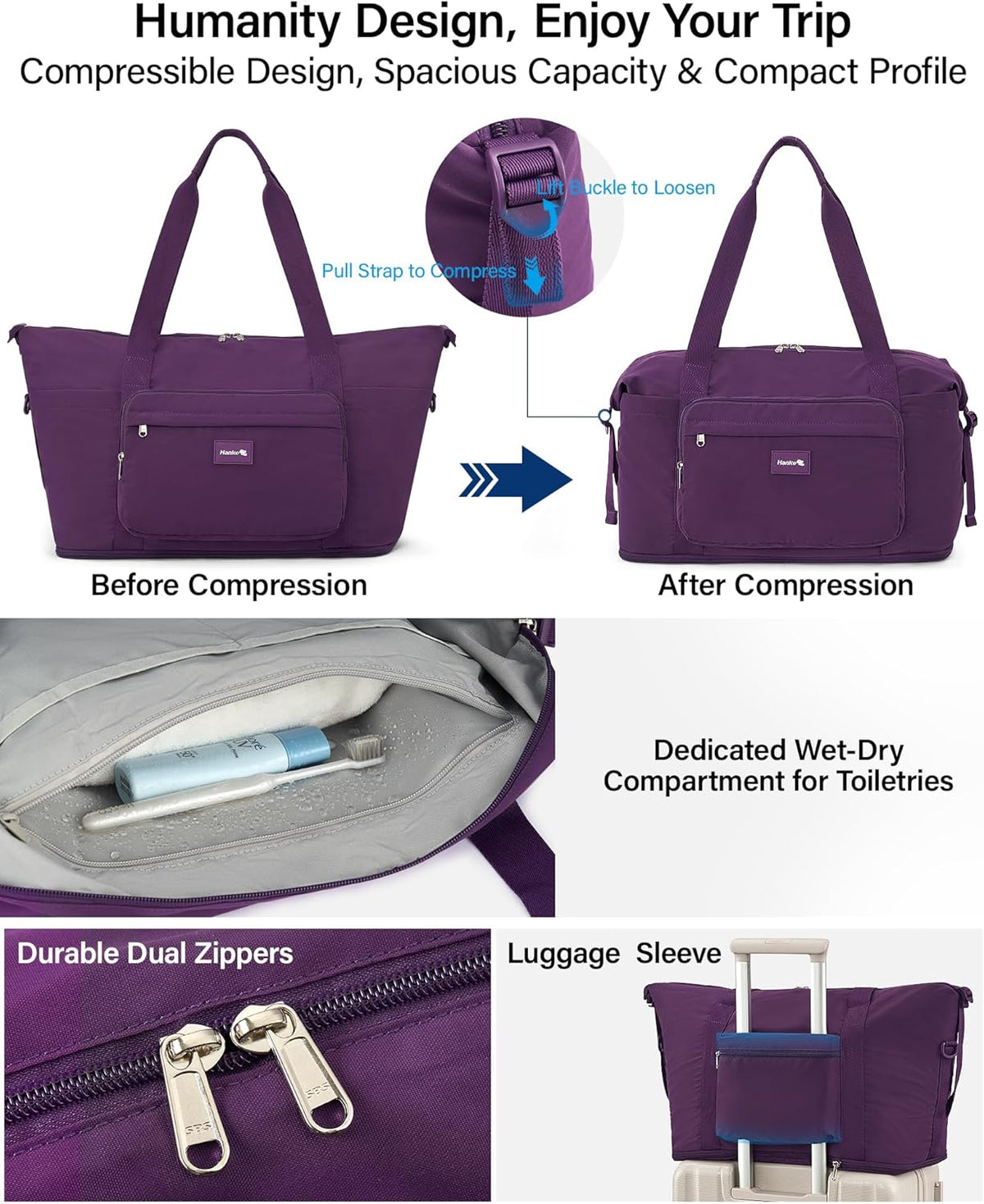 40L Foldable Expandable Travel Tote Bag,Wet Dry Separation Laptop Weekender Carry On Bag for Travel Gym Beach Daily Use