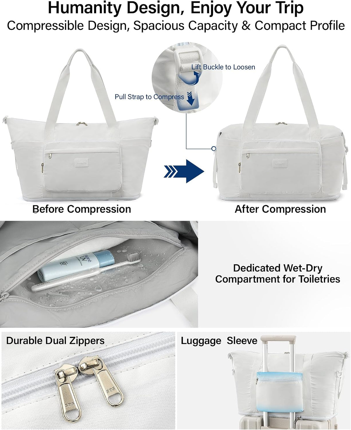 40L Foldable Expandable Travel Tote Bag,Wet Dry Separation Laptop Weekender Carry On Bag for Travel Gym Beach Daily Use