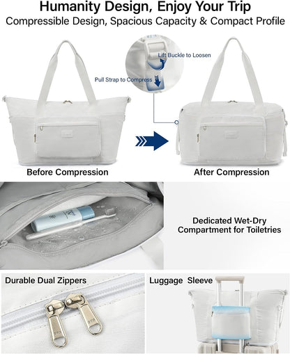 40L Foldable Expandable Travel Tote Bag,Wet Dry Separation Laptop Weekender Carry On Bag for Travel Gym Beach Daily Use