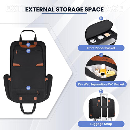 Garment Bags for Travel, Carry on Garment Bag with Shoulder Strap, Foldable Suit Travel Bags for Men, Wrinkle Free Garment Travel Bag for Hanging Clothes, Black