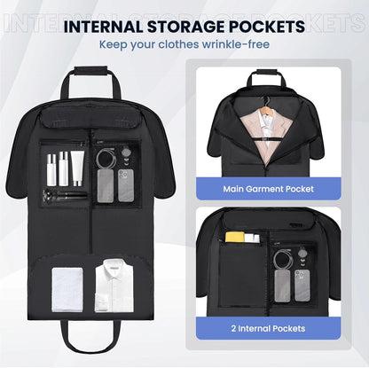 Garment Bags for Travel, Carry on Garment Bag with Shoulder Strap, Foldable Suit Travel Bags for Men, Wrinkle Free Garment Travel Bag for Hanging Clothes, Black