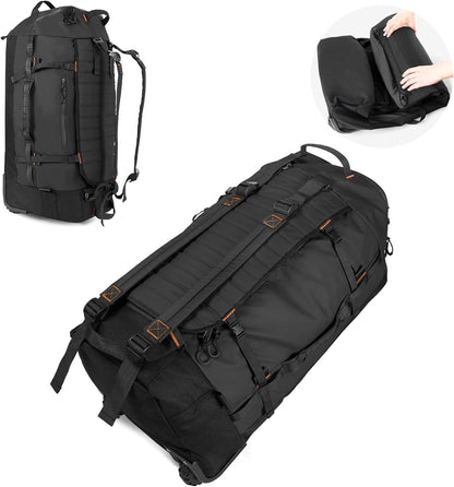 86L Foldable Duffle Bag with Wheels - Waterproof Rolling Travel Bag, Collapsible Luggage No Telescopic Handle, for Men Women Camping Sports Weekend Trips，Blue