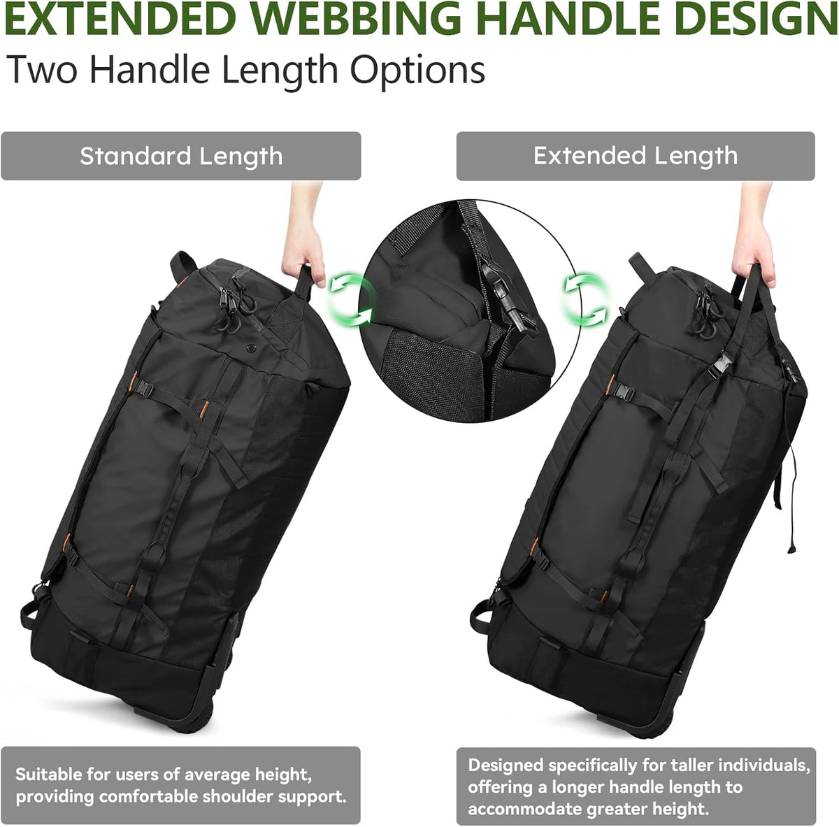 86L Foldable Duffle Bag with Wheels - Waterproof Rolling Travel Bag, Collapsible Luggage No Telescopic Handle, for Men Women Camping Sports Weekend Trips，Blue