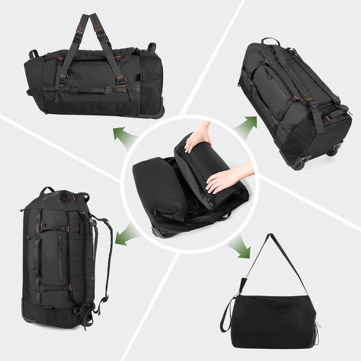 86L Foldable Duffle Bag with Wheels - Waterproof Rolling Travel Bag, Collapsible Luggage No Telescopic Handle, for Men Women Camping Sports Weekend Trips，Blue