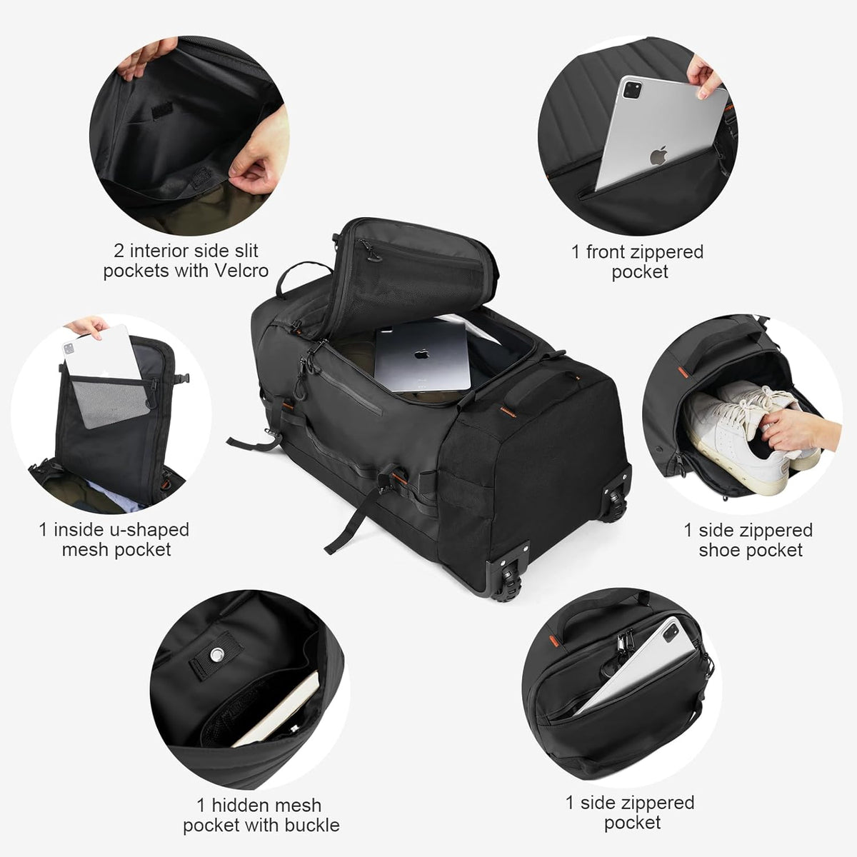 86L Foldable Duffle Bag with Wheels - Waterproof Rolling Travel Bag, Collapsible Luggage No Telescopic Handle, for Men Women Camping Sports Weekend Trips，Blue