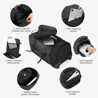 86L Foldable Duffle Bag with Wheels - Waterproof Rolling Travel Bag, Collapsible Luggage No Telescopic Handle, for Men Women Camping Sports Weekend Trips，Blue