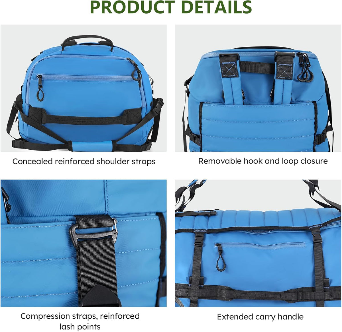 86L Foldable Duffle Bag with Wheels - Waterproof Rolling Travel Bag, Collapsible Luggage No Telescopic Handle, for Men Women Camping Sports Weekend Trips，Blue