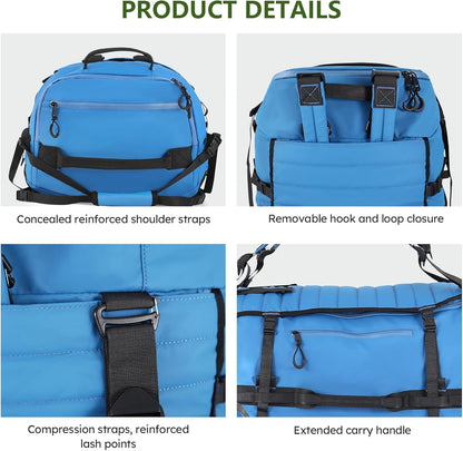 86L Foldable Duffle Bag with Wheels - Waterproof Rolling Travel Bag, Collapsible Luggage No Telescopic Handle, for Men Women Camping Sports Weekend Trips，Blue