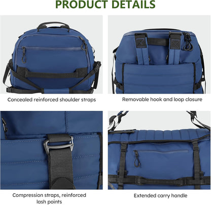 86L Foldable Duffle Bag with Wheels - Waterproof Rolling Travel Bag, Collapsible Luggage No Telescopic Handle, for Men Women Camping Sports Weekend Trips，Blue