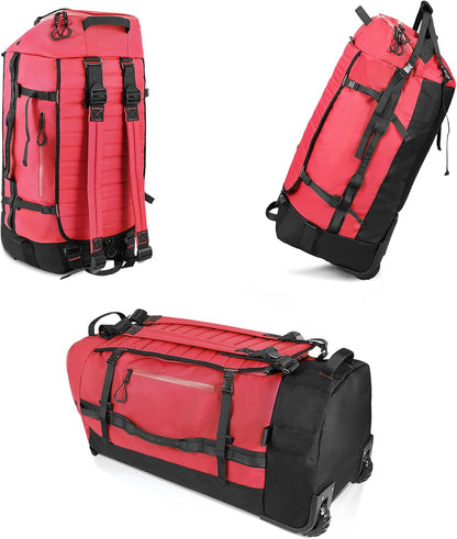 86L Foldable Duffle Bag with Wheels - Waterproof Rolling Travel Bag, Collapsible Luggage No Telescopic Handle, for Men Women Camping Sports Weekend Trips，Blue